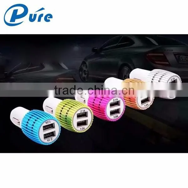 Custom 12V/24V 2.1A 2 port car charger Aluminum/ABS rapid usb car charger for iPhone 6, ipad