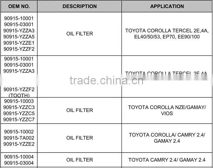 Toyota 2c oil filter 90915-30001