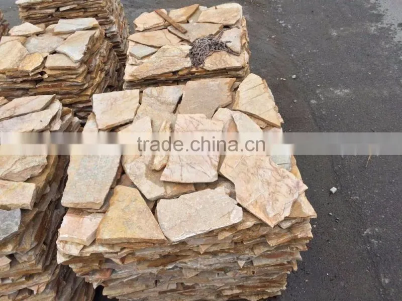 Natural yellow color crazy slate for exterior wall panel