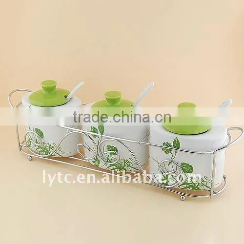 3pcs ceramic canister with spoon