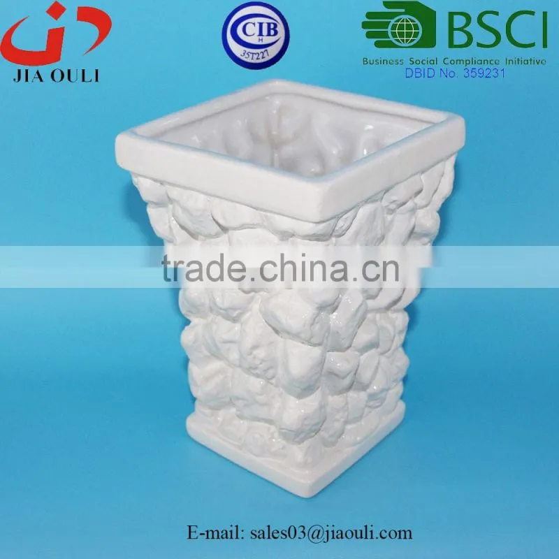 Glazed white with red polka dots Ceramic pot plant white square cube, pot plant white