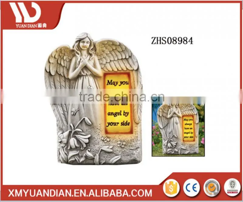 Custom resin angle wings tombstone arts and crafts with solar light