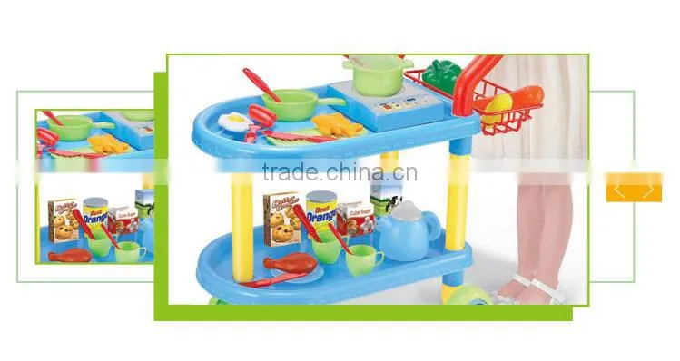 Wholesale plastic toy electric kids kitchen trolley with wheels
