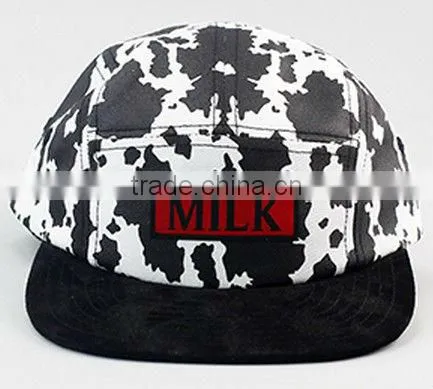Flat brim adjustable custom 5 panel zebra print hats