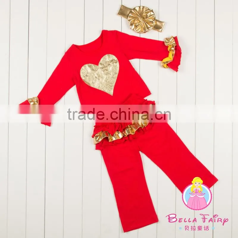 china product and low price wholesale golden autumn outfits with headband for 6monthes -8years baby kids warmer