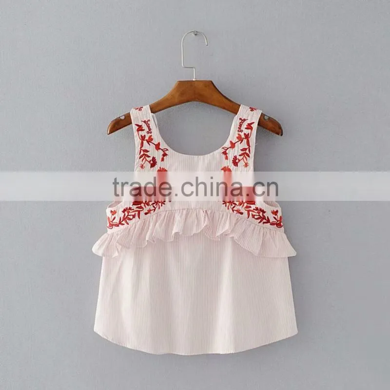 Women latest design branded embroidery stripe tank top