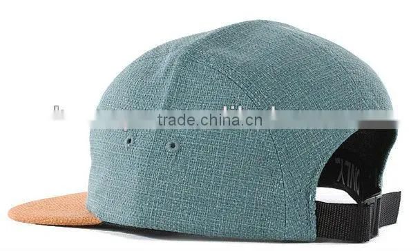 Linen crown suede brim canva custom fitted linen 5 panel cap