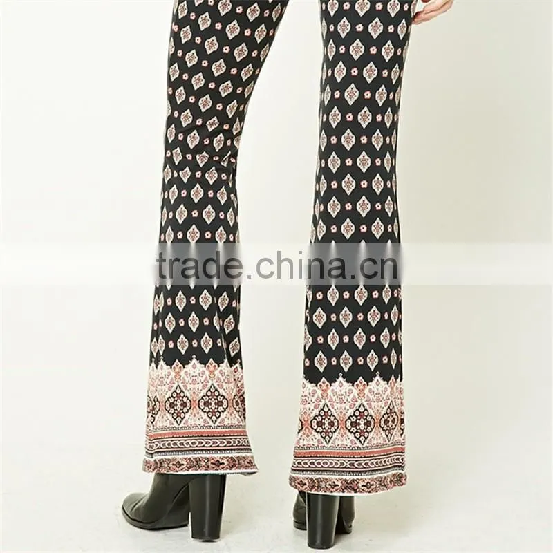 Factory price gypsy print spandex ornate flare dressy stretch pants
