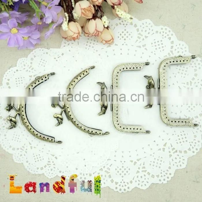 3.35 inch Half Round Bronze Birds Sew in Handmade Metal Clutch Purse Frame