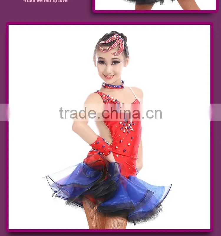 Girl Fashion Rhinstone Open Back Sexy Latin Dance Dress Children Kids Samba Tango Salsa Performance Dresses