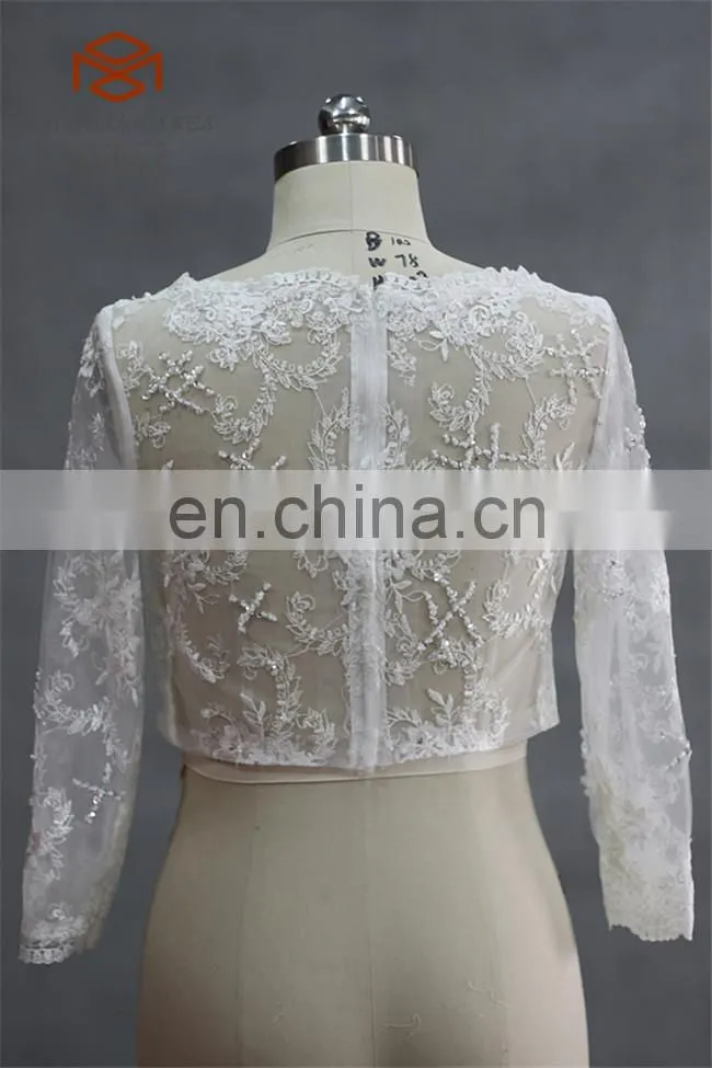 OEM service Lace Applique Beaded Wedding Jacket With Sleeve