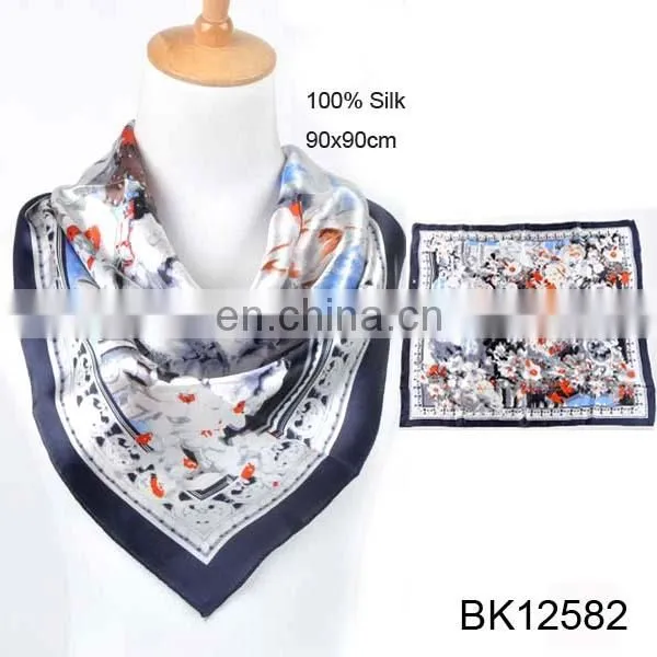 HIght Quality Digital Print Lady Wholesale Suquare Custom Silk Printed Scarf