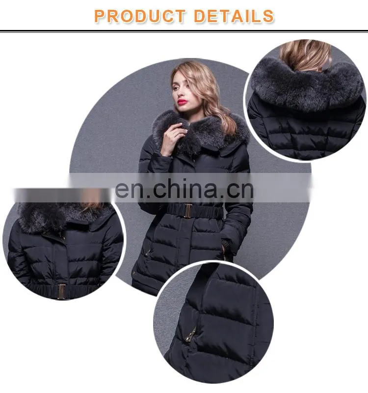 Cheap black waist fed down feather fur collar coat
