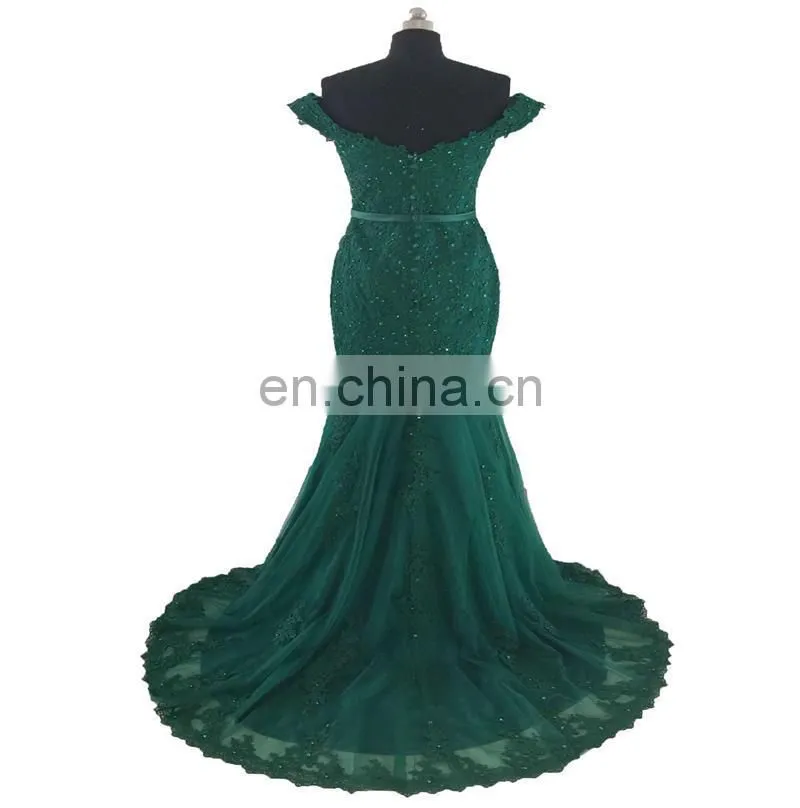 New Design Exquisite Sleeveless Sweep Train Beaded Off-The-Shoulder Backless Zipper Buttons Women Prom Dress