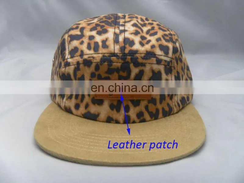 2016 custom 5 panel flat leopard 3D embroidered logo hats with factory direct supply