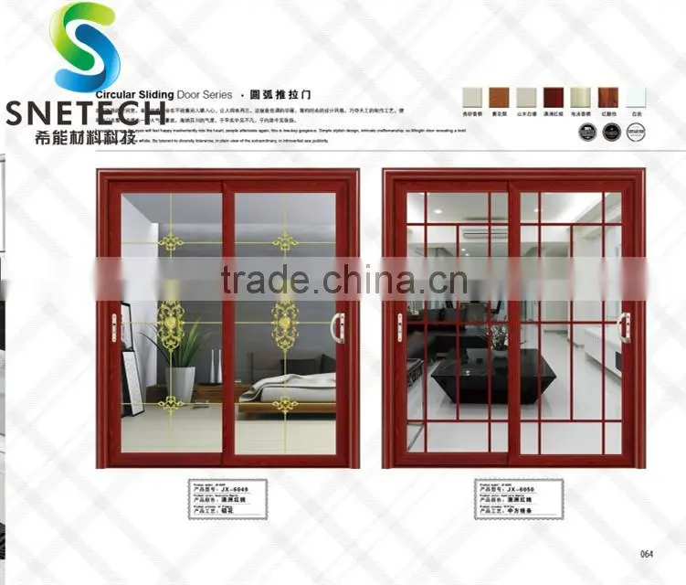 scarlet tempered glass with curves for partition sliding doors