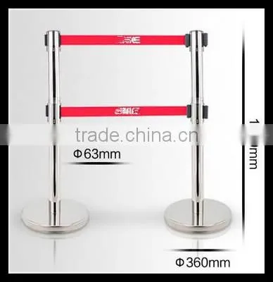 Silver Stainless Steels Double Belt Barriers- 2 Webbings Barriers- Metal Poles