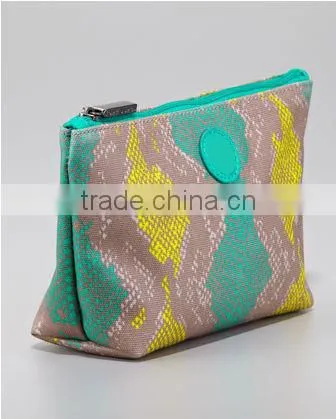 Colorful snake-print coated canvas cosmetic bag with gunmetal hardware