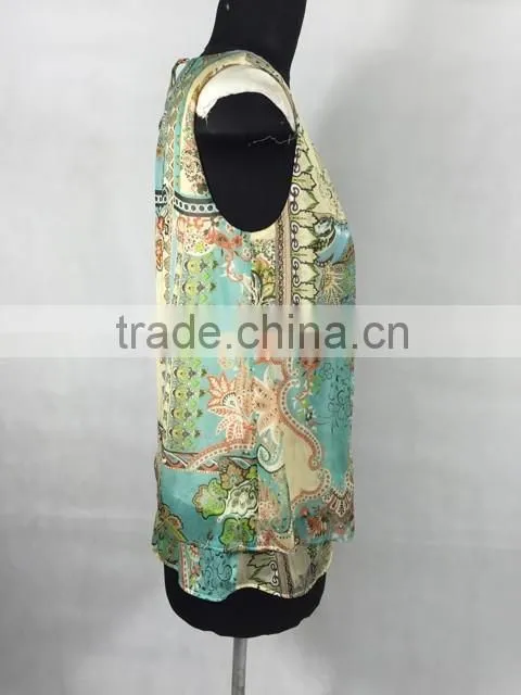 High quality silk chiffon modal printed sleeveless blouse