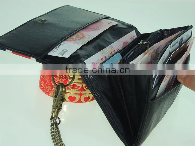 european leather chain slim wallet for women