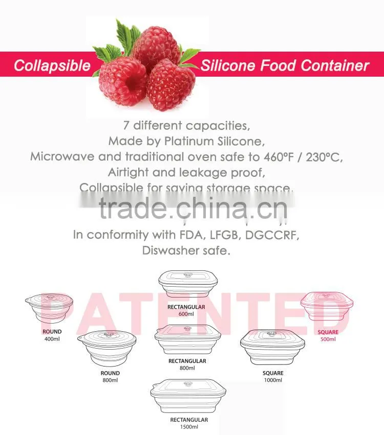 500ml Silicone food storage 100% Platinum silicone, BPA FREE, FDA, LFGB, DGCCRF
