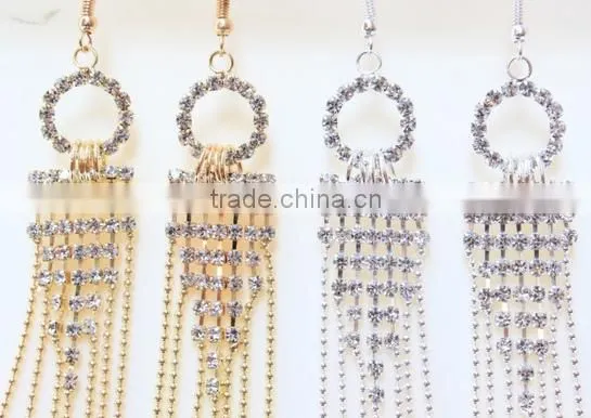 Cheap jewelry long tassels real gold plated rhinestone earrings