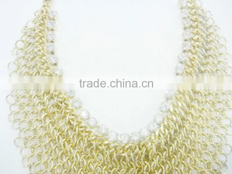 FACHION CHUNKY JUMP RING CHAIN RHINESTONE NECKLACE EARRING SET