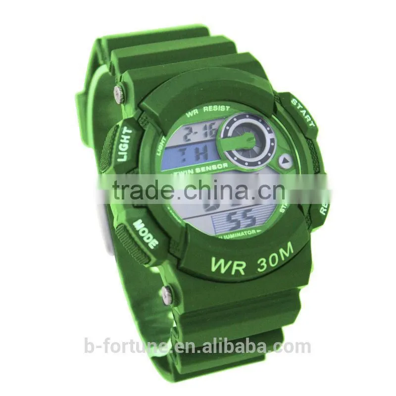 LP1344_GN Green color LCD Display Chrono Alarm Date/Day Tech digital Chinese electroni watch