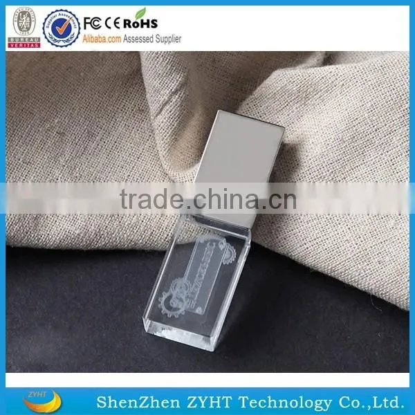 Factory price 3D engraved logo crystal usb flash drive from professional manufacture