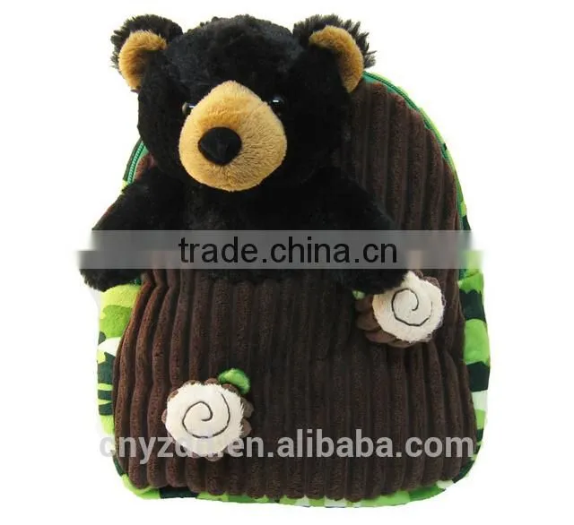 13"*11"Black Bear in Tree Plush Kids Backpack/Plush Animated Animal Bear Backpack/Lovely Plush Animal Toy Backpack