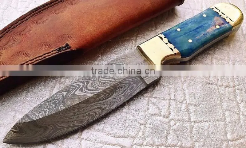 Fixed blade brass booster Custom Damascus Hunting knife Full tang