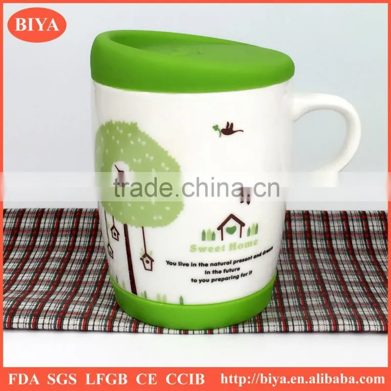 silicone mug covers ceramic cup and mug with silicone lid and bottom with handle mug and decal