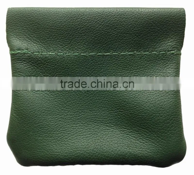 New mens womens leather squeeze change holder money clip coin pouch / purse custom