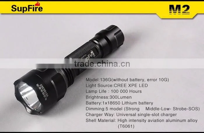 Supfire M2 Rechargeable 300LM Led Flashlight Camping Torch