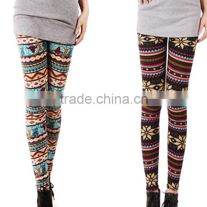 Red Black Nordic Leggings Snow flake Deer Print Fleece winter Christmas girl Leggings