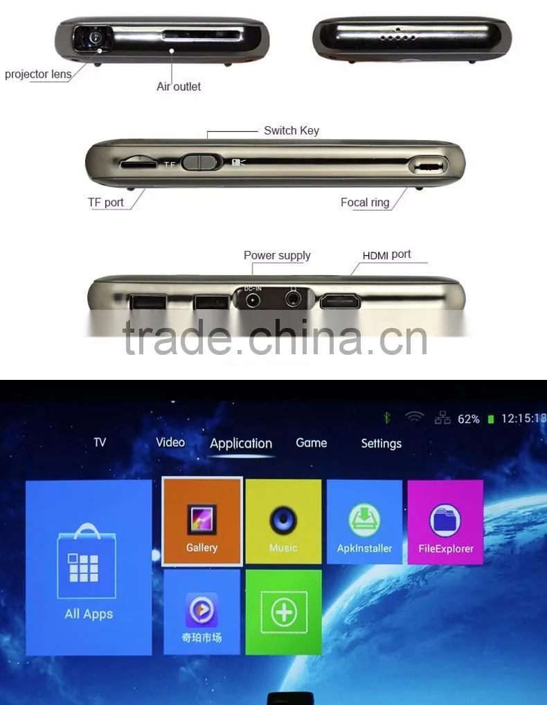 MRUIT S6+ Android smartphone projector dlp wifi portable Handheld Projector Bluetooth AC3 full HD Mini Projector
