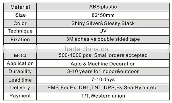 High quality 3D self-adhesive ABS plastic chrome letterings for cars