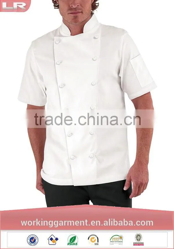 Traditional Fit Short Sleeve Chef Coat Uniform/Knotted Cloth Buttons 100% Cotton Cook Uniform