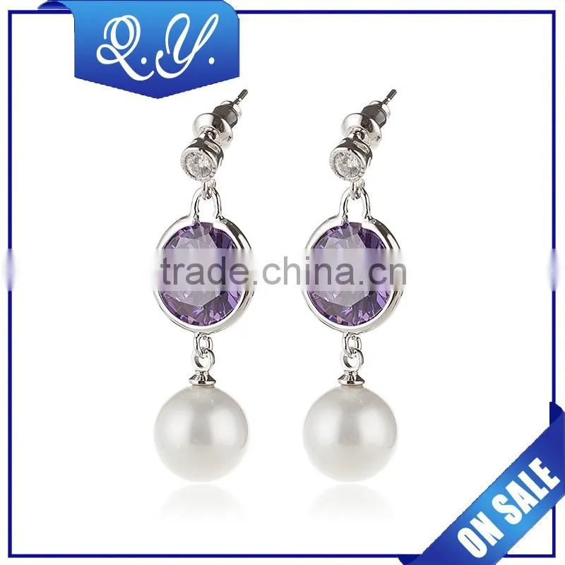 Blue Diamond Pearl Earrings Young Ladies' Jewelry Wholesale