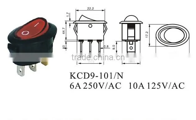CNGAD KCD9 series on-off 6A,250V Rocker Switch(miniature rocker switch, 250V boat switch)(KCD9-101/N)