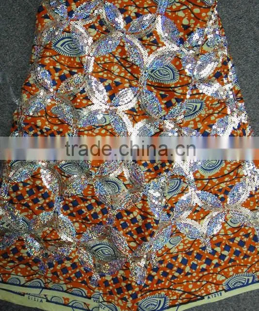 sequinse wax0611 (89) High Quality /sequins wax african Printed wax fabric 6 yards each piece with sequin