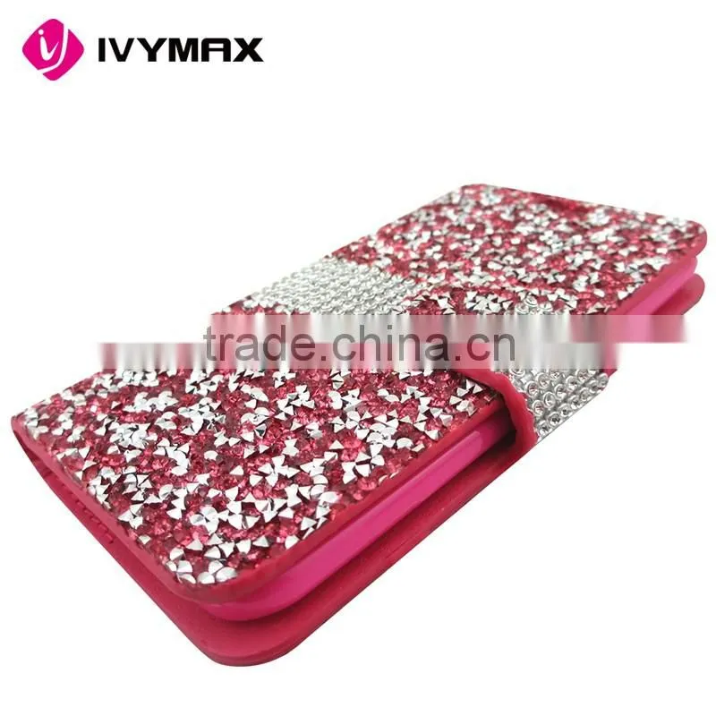 Wholesale Glittery Folio Pouch Credit Card Slot Cover Phone Case for LG K7 Tribute 5 Rhinestone Diamond case for girl
