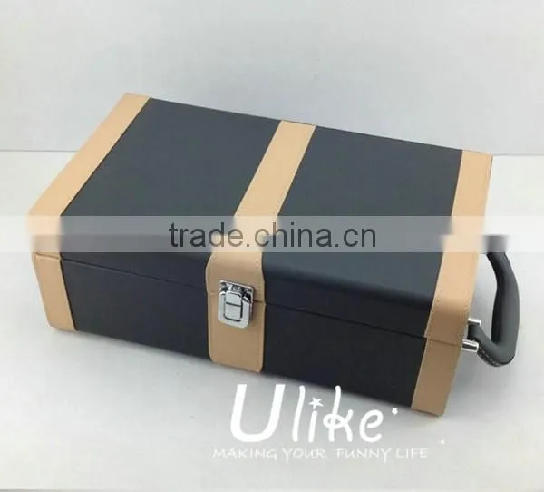 2014 popular Leather beverage packing box luxury gift box packaging Luxury Black Leather Wine Case Package wedding souvenirs