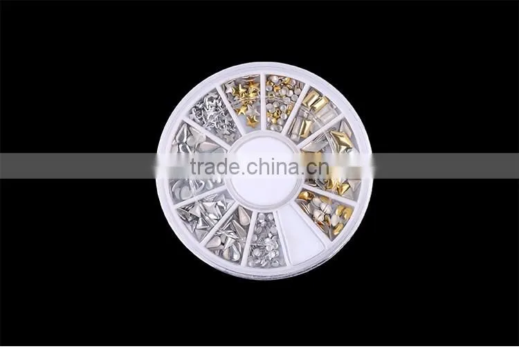 Defferent style sliver Gold Alloy 3D glitter metal nail art decoration round wheel sticker