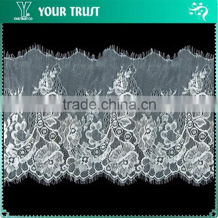 Width 13.3 Centimeter White Chantilly Eyelash Woven Swiss Trim French Lace