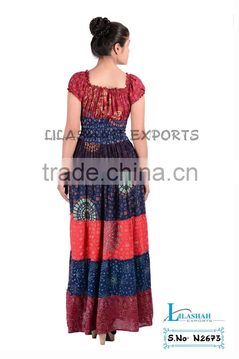 N2673 Rayon Mandala Block Printed Long Dresses mandala long party wear dresses
