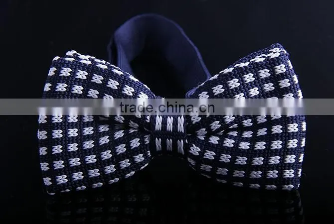 Silk Navy Blue with White Dots Knitted Bow Tie