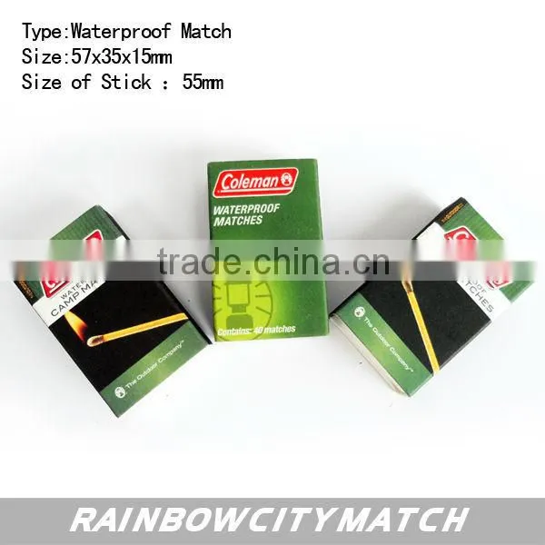 waterproof waxed match, boxed match ,matchesCOLEMAN outdoor usage match