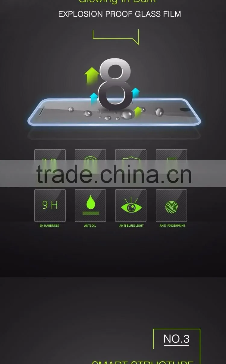 Silicone Edge Design For Iphone 6 Tempered Glass Screen Protector Glow In The Dark