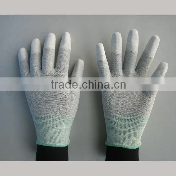 Nylon string fingertips household glove with PU palm
